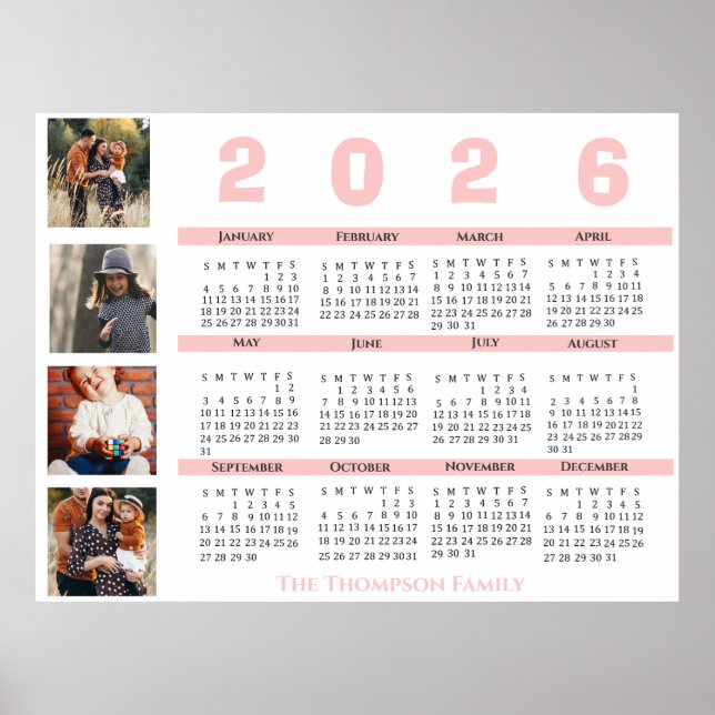 New Year 2025 Calendar Family Multi Photo Collage Poster (Front)