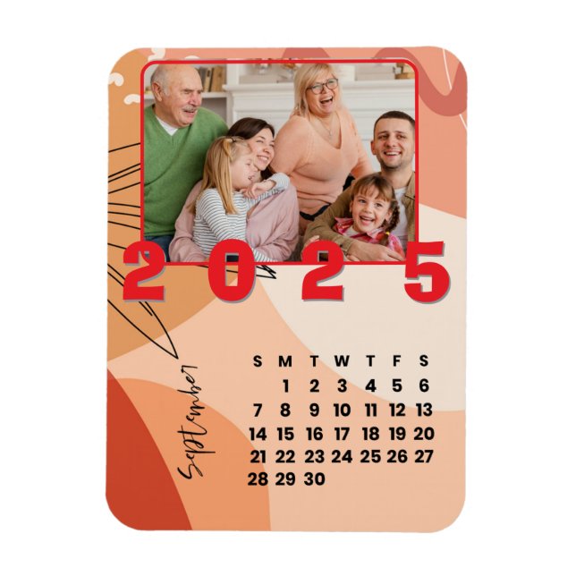 New Year 2025 Calendar September Family Photo Magnet (Vertical)
