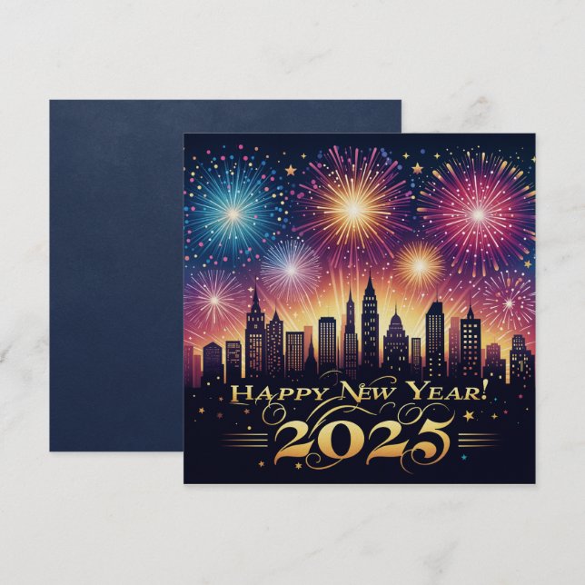 New Year 2025 Fireworks Celebration Card (Front/Back)