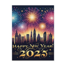 New Year 2025 Fireworks Celebration post card