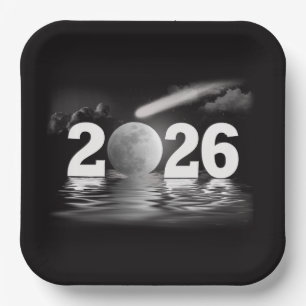 New Year 2025 Moon with Comet Paper Plate