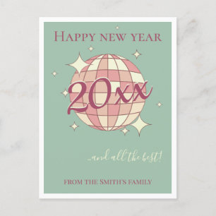 New year 2025 pastel teal retro greeting card