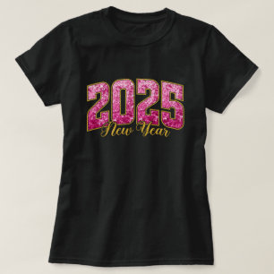 New Year 2025 Pink Sequin New Year Party T-Shirt