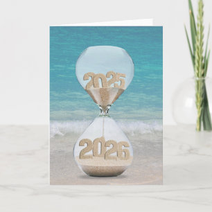 New Year 2025 Sand Timer on Beach Card