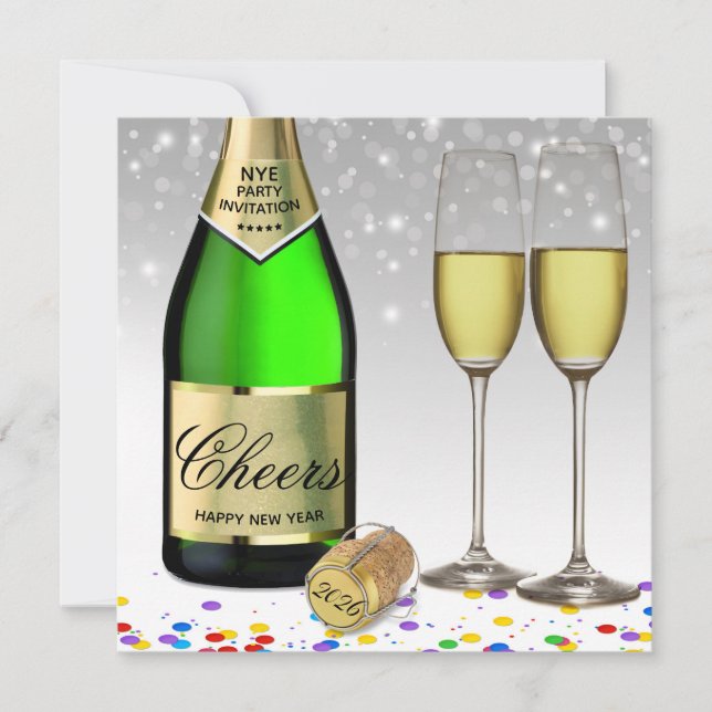 New Year 2025 Sparkling Wine Bottle Invitation (Front)