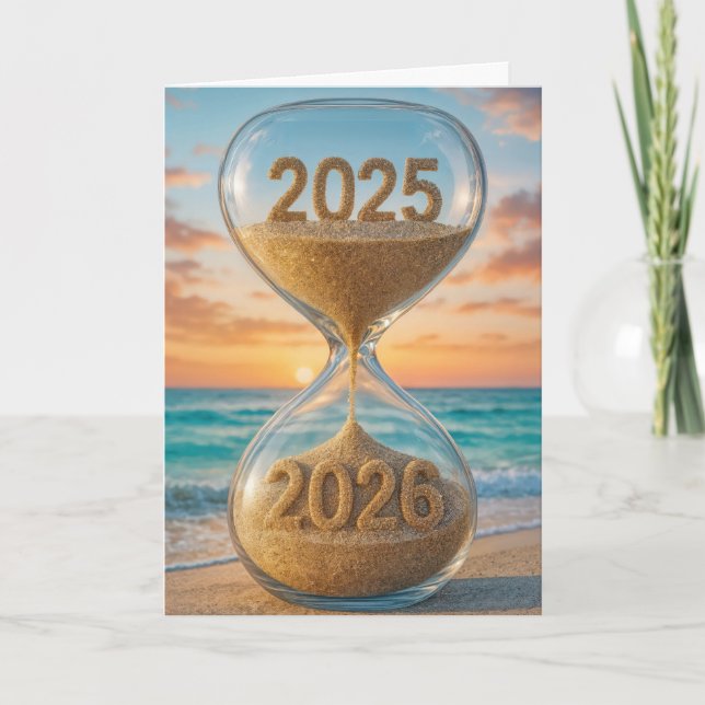 New Year 2026 Beach Hourglass Holiday Card (Front)