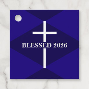 New Year 2026 Blue and White Cross Christian Favour Tags