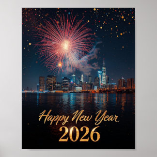 New Year 2026 City Fireworks Celebration Poster