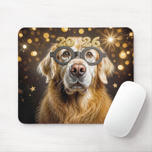 New Year 2026 Golden Retriever Humour Mouse Mat (With Mouse)