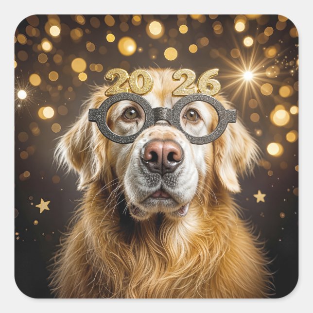 New Year 2026 Golden Retriever Humour Square Sticker (Front)