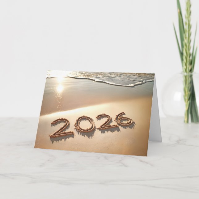 New Year 2026 In Beach Sand Holiday Card (Front)