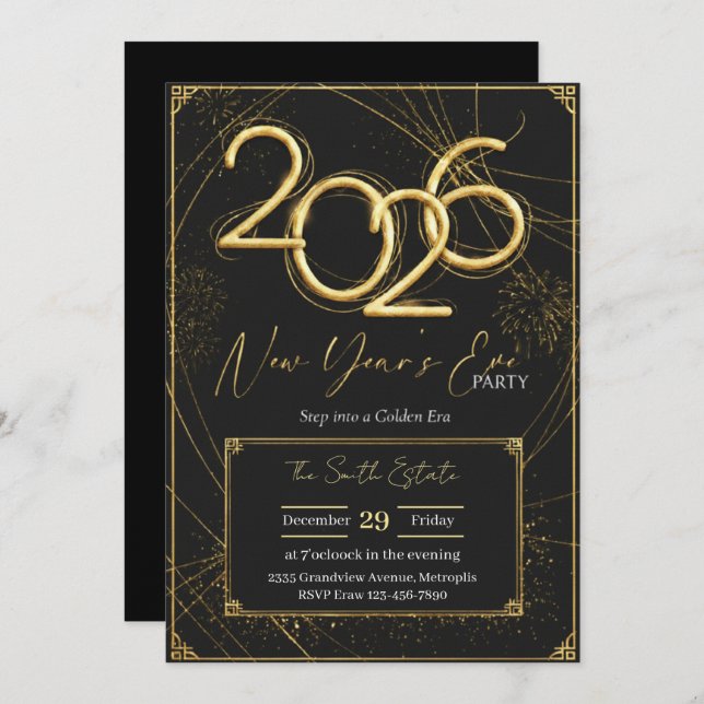 New Year 2026 Party Invitation Printable (Front/Back)
