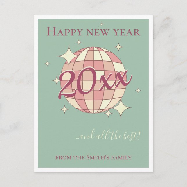 New year 2026 pastel teal retro greeting card (Front)