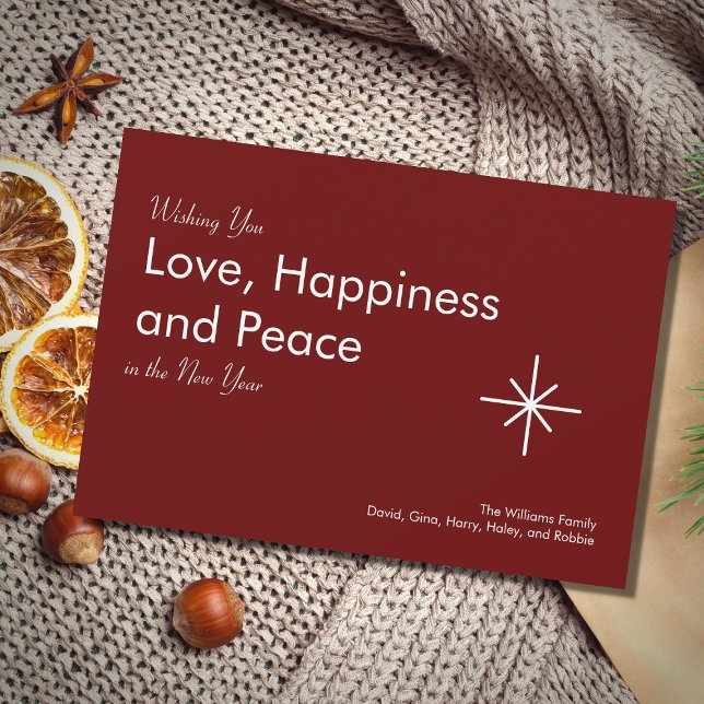 New Year 2026 Peace Love Classic Red  Holiday Card (Creator Uploaded)
