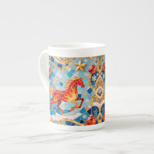 New Year 2026 Red Fiery Horse Christmas Pattern Bone China Mug