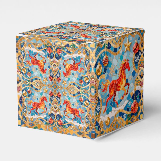 New Year 2026 Red Fiery Horse Christmas Pattern Favour Box (Front Side)