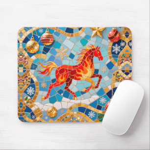 New Year 2026 Red Fiery Horse Christmas Pattern Mouse Mat
