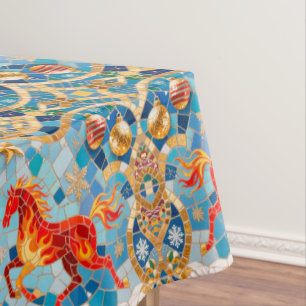 New Year 2026 Red Fiery Horse Christmas Pattern Tablecloth