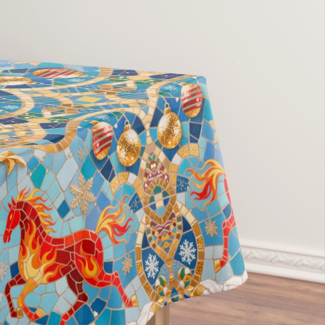 New Year 2026 Red Fiery Horse Christmas Pattern Tablecloth (In Situ)