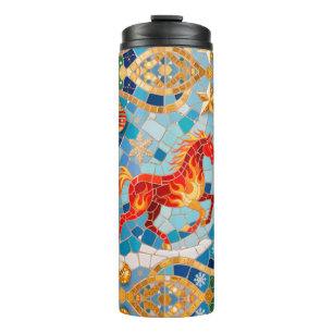 New Year 2026 Red Fiery Horse Christmas Pattern Thermal Tumbler