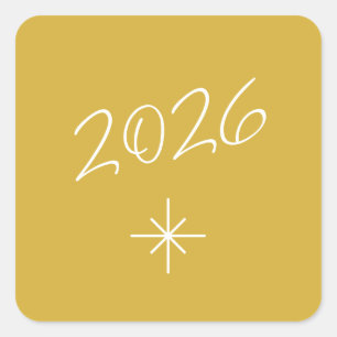 New Year 2026 Simple Snowflake Gold Square Sticker
