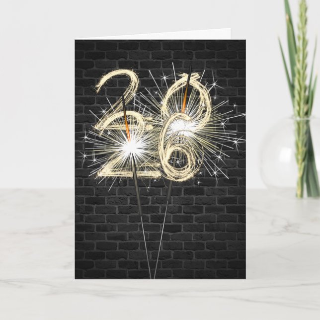 New Year 2026 Sparklers On Brick Holiday Card (Front)