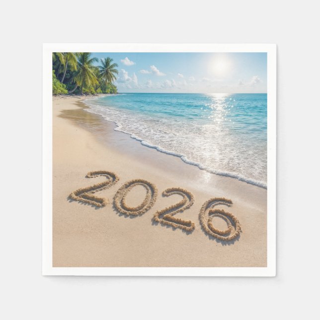 New Year 2026 Text On a Tropical Beach Napkin (Front)
