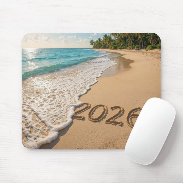 New Year 2026 Tropical Beach Mouse Mat (With Mouse)