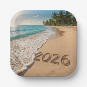 New Year 2026 Tropical Beach Paper Plate