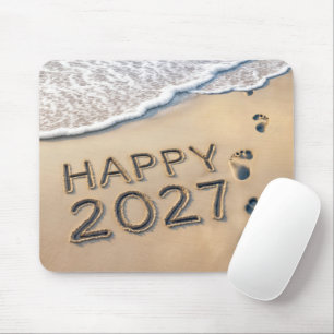 New Year 2027 Beach Footprints Mouse Mat