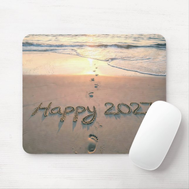 New Year 2027 Beach Footprints Mouse Mat (With Mouse)