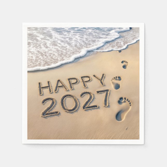 New Year 2027 Beach Footprints Napkin (Front)