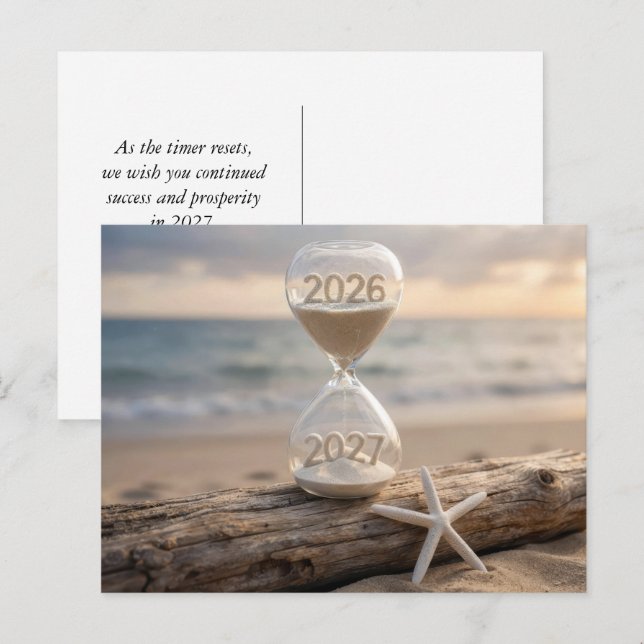 New Year 2027 Beach Hourglass Postcard (Front/Back)