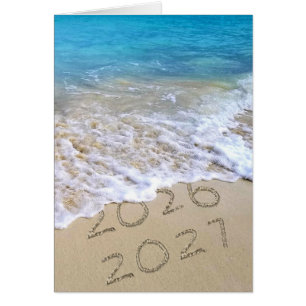 New Year 2027 Beach Sign with Ocean Surf