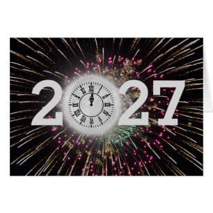 New Year 2027 Fireworks and Moon Clock