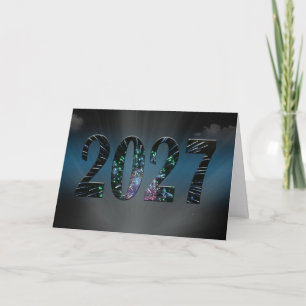 New Year 2027 Fireworks with Clouds Holiday Card