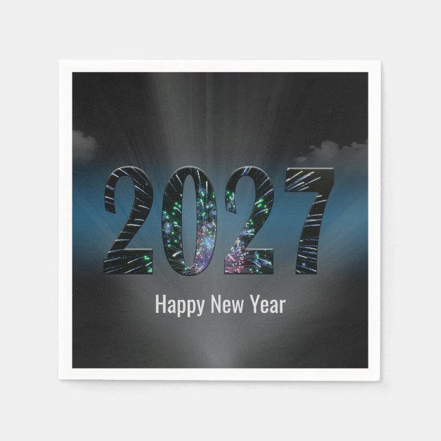 New Year 2027 Fireworks with Clouds Napkin (Front)