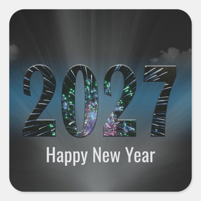 New Year 2027 Fireworks with Clouds Square Sticker (Front)