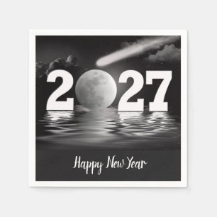 New Year 2027 Full Moon with Comet Napkin