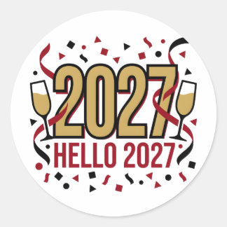 New Year 2027 Hello Confetti Classic Round Sticker