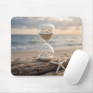 New Year 2027 Hourglass on Driftwood Log Mouse Mat
