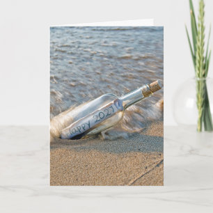 New Year 2027 Message in a Bottle  Holiday Card