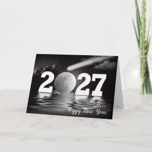 New Year 2027 Moon and Comet  Card