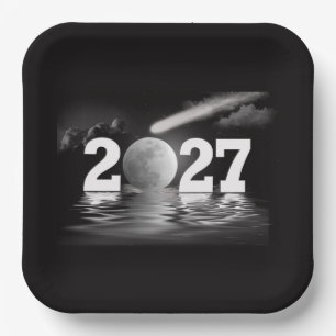New Year 2027 Moon with Comet Paper Plate
