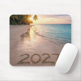 New Year 2027 Tropical Beach Mouse Mat