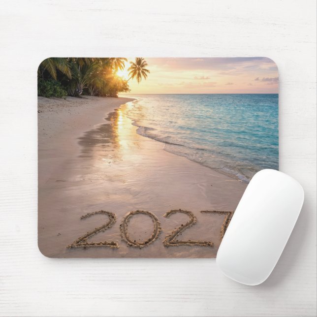 New Year 2027 Tropical Beach Mouse Mat (With Mouse)