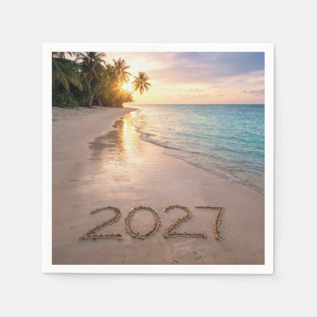 New Year 2027 Tropical Beach Napkin (Front)