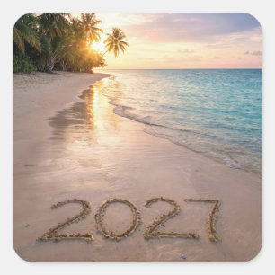 New Year 2027 Tropical Beach Square Sticker