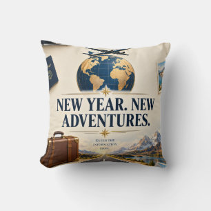New Year Adventure Wishes with Travel Map Aeroplan Cushion