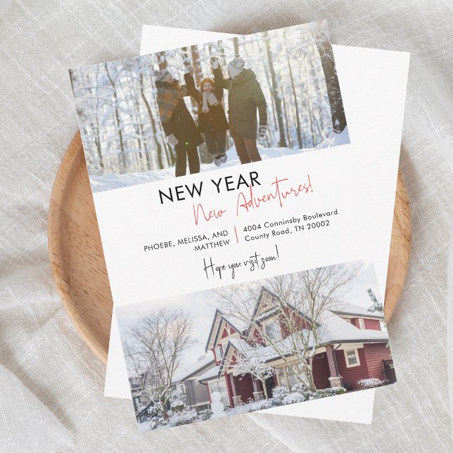 New Year Adventures Holiday Moving Announcement (New Year Family Photo New Address Moving Announcement)